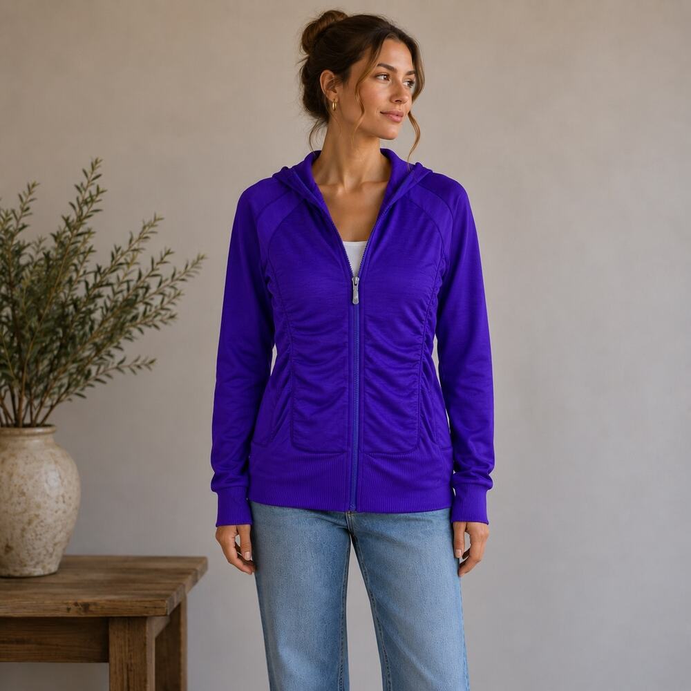Athleta Purple Ruched Long Sleeve Zip Jacket Small